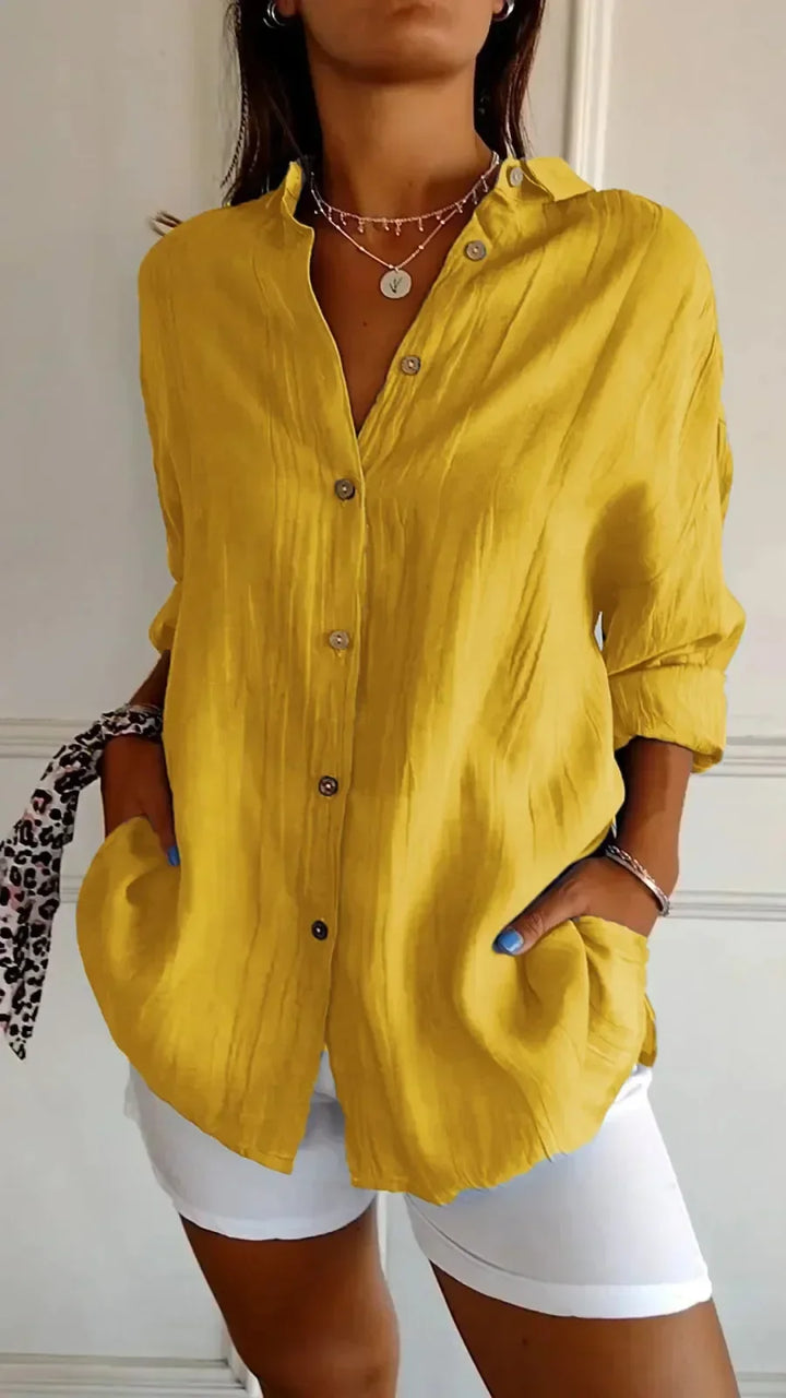 Women’s Button-Up Shirt – Relaxed Fit – Crinkled Texture – Long Sleeve Casual Style