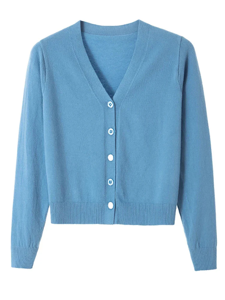 Women's knitted cardigan with V-neck and button closure